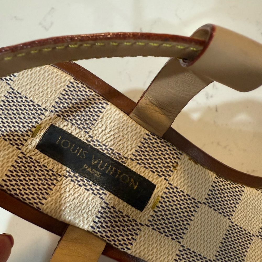 Louis Vuitton Azure Rope and wood Checkered Heels 8/8.5 (size 38) Vintage - Picture 4 of 9